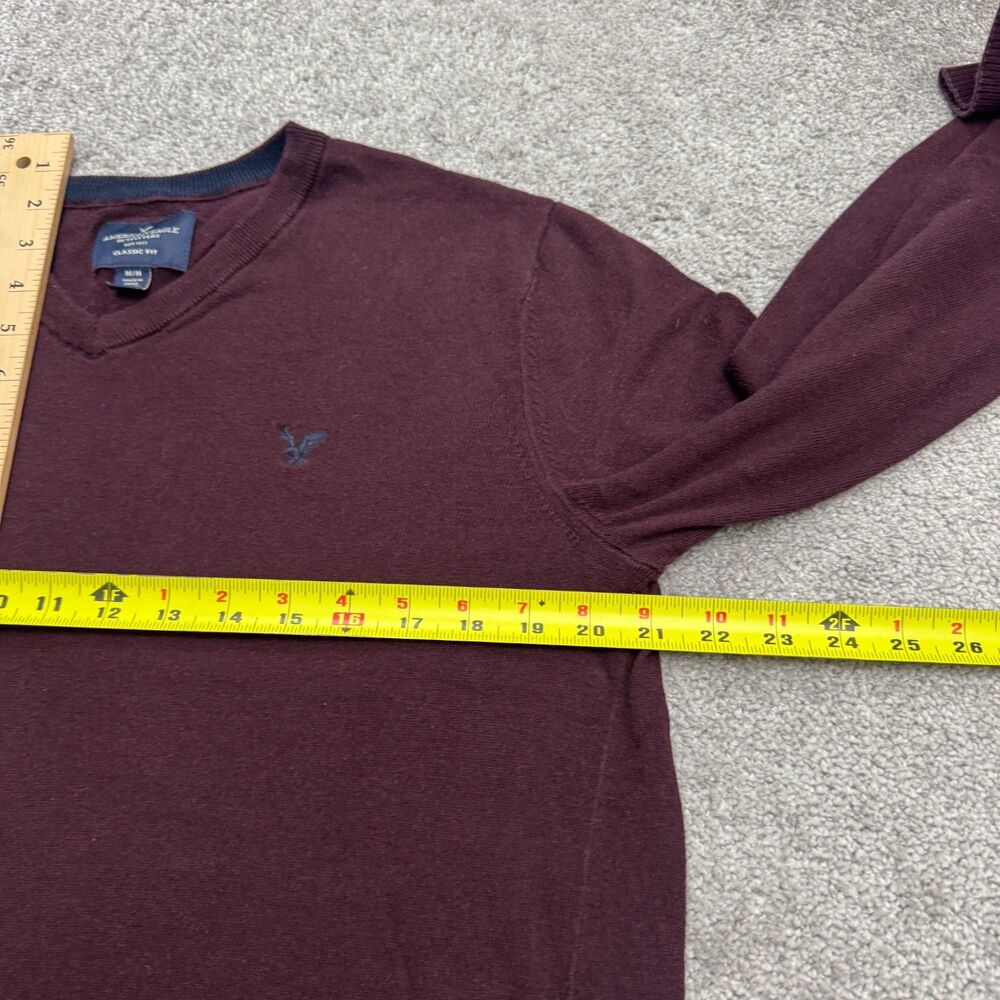 American Eagle Outfitters Cotton Pullover Sweater Mens Medium Maroon V-Neck Knit - Picture 9 of 11
